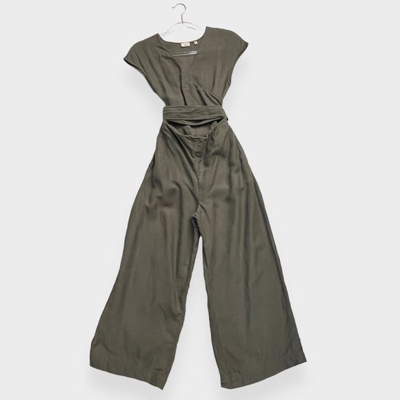 Aritzia Wilfred Brax Jumpsuit 00 Sagesse Linen Blend Wrap Top Sage Green Cutout - Picture 12 of 12